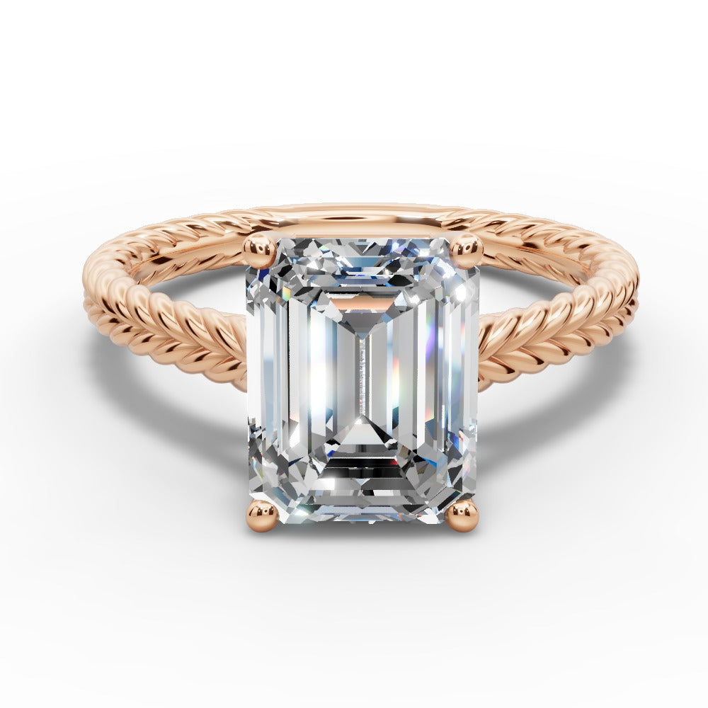 Jayden Emerald Shape Classic Engagement Ring in 14K Rose Gold