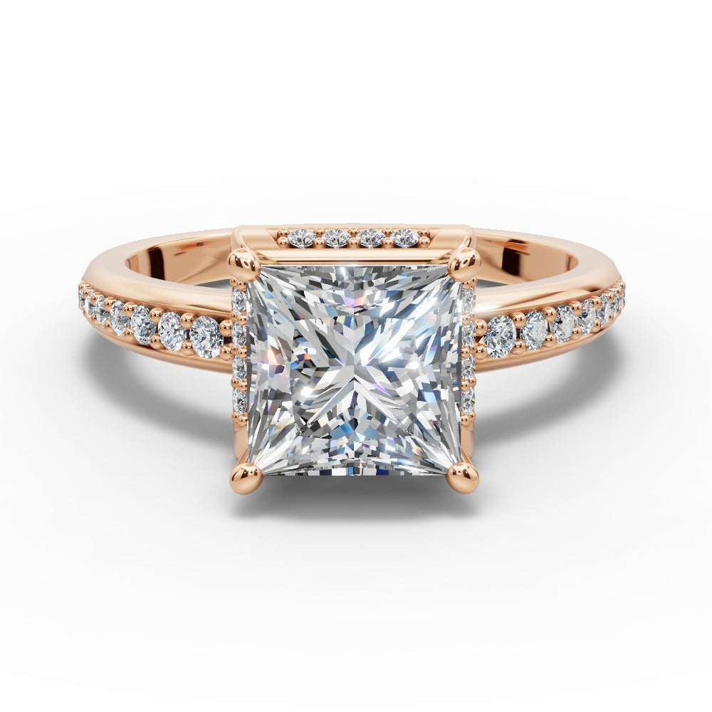 Tessa Princess Shape Halo Engagement Ring in 18K Rose Gold