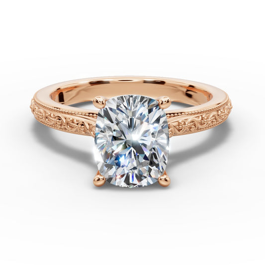 Violet Cushion Shape Classic Engagement Ring in 18K Rose Gold