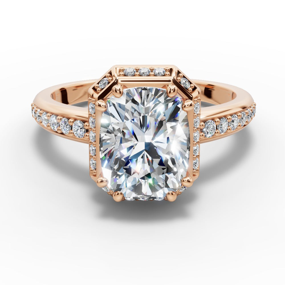 Tessa Cushion Shape Halo Engagement Ring in 18K Rose Gold