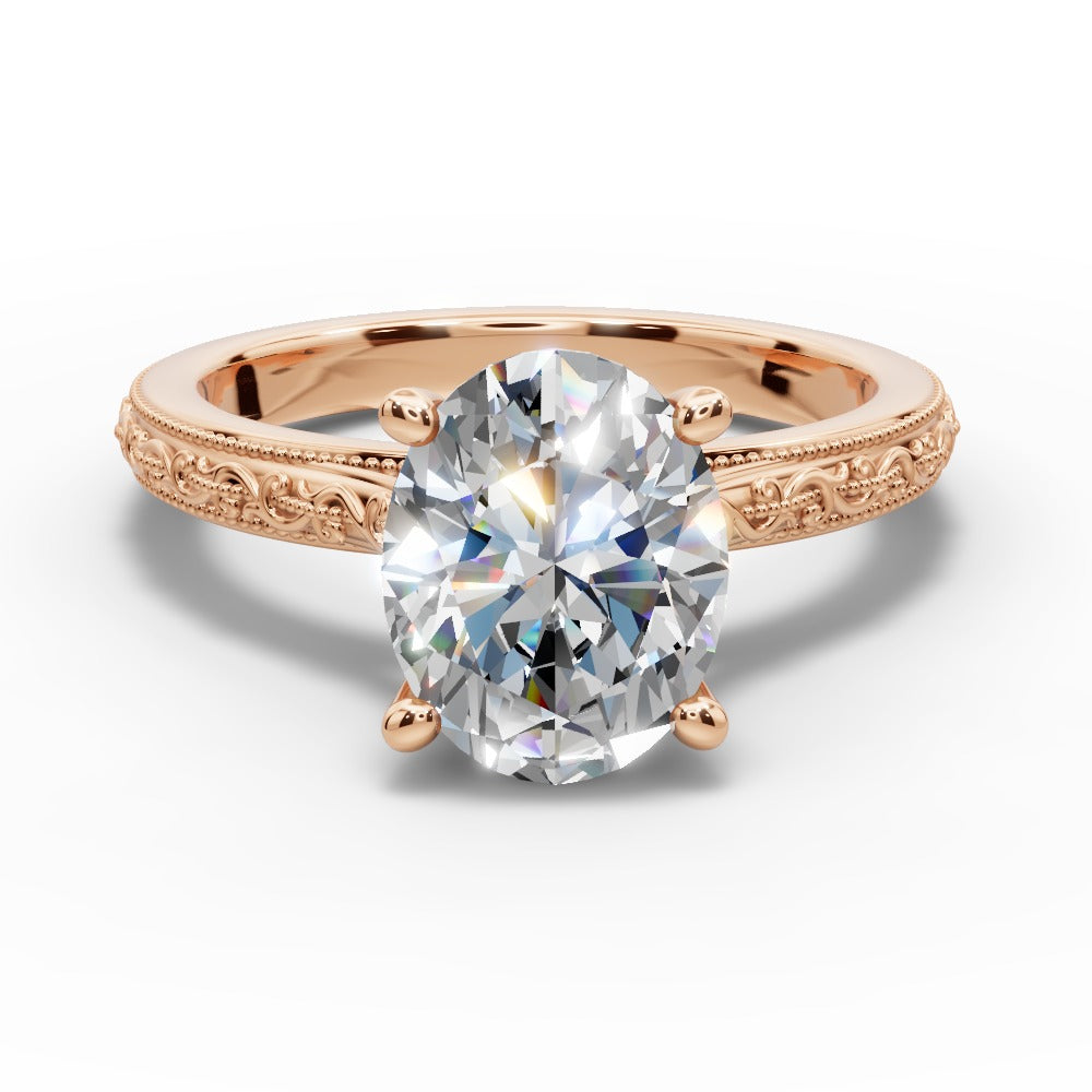 Violet Oval Shape Classic Engagement Ring in 14K Rose Gold