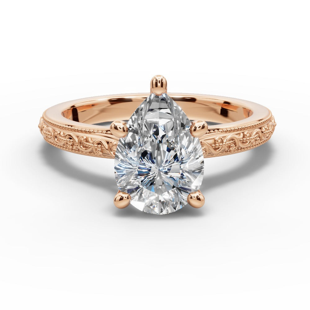 Violet Pear Shape Classic Engagement Ring in 14K Rose Gold
