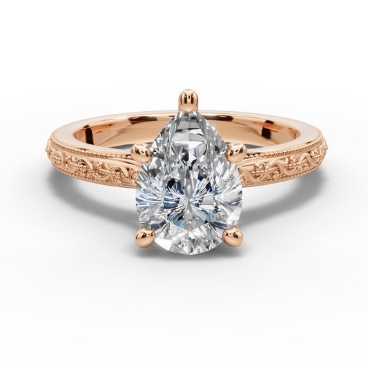 Violet Pear Shape Classic Engagement Ring in 14K Rose Gold