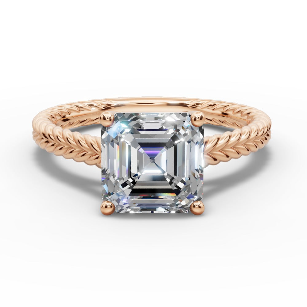 Jayden Square Emerald Shape Classic Engagement Ring in 18K Rose Gold