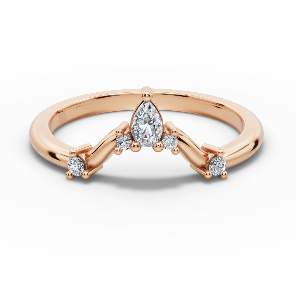 Monica - 14K Gold Pear-Cut Diamond Curved Wedding Ring 14K Rose Gold - Natural Diamond