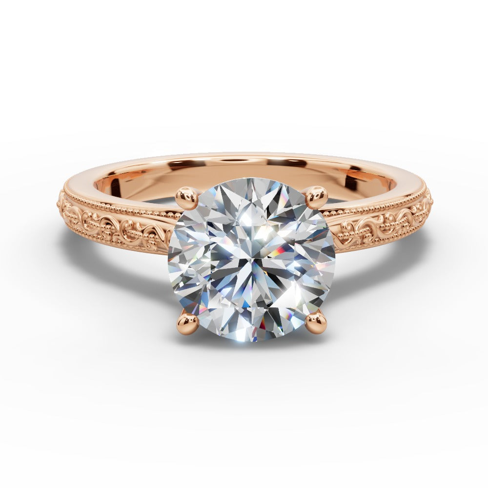 Violet Round Shape Classic Engagement Ring in 18K Rose Gold