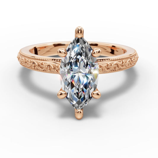 Violet Marquise Shape Classic Engagement Ring in 14K Rose Gold