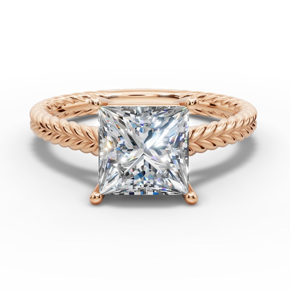 Jayden Princess Shape Classic Engagement Ring in 18K Rose Gold