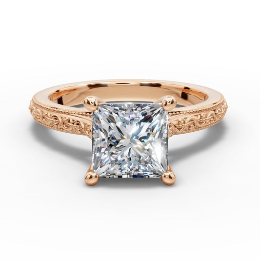 Violet Princess Shape Classic Engagement Ring in 18K Rose Gold