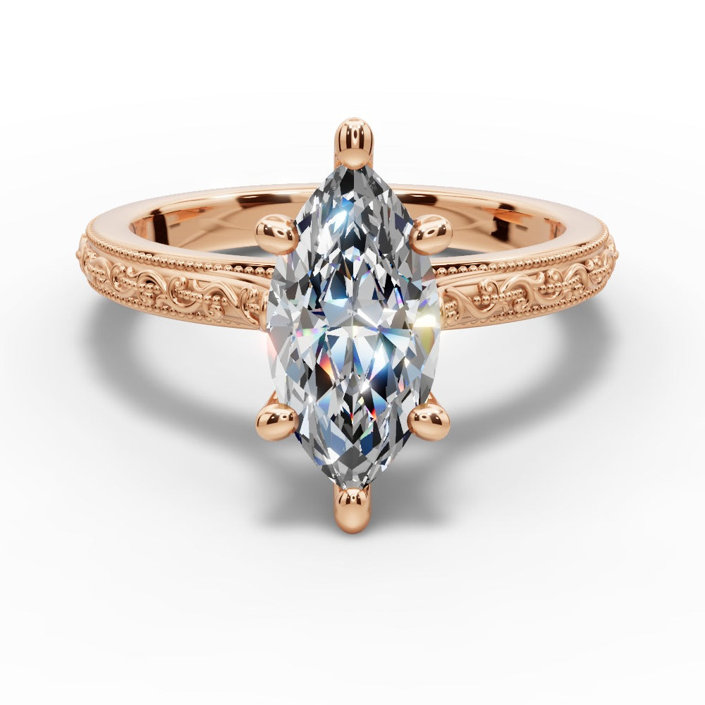 Violet Marquise Shape Classic Engagement Ring in 18K Rose Gold