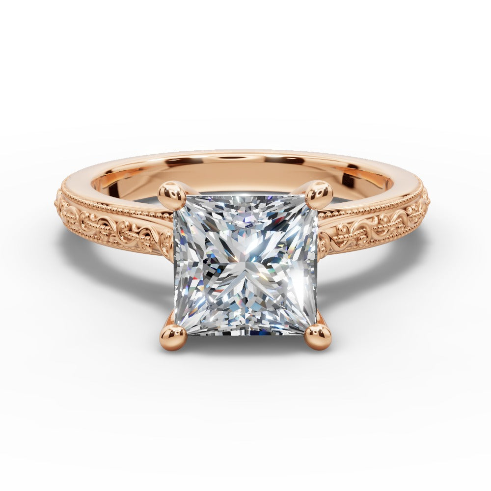 Violet Princess Shape Classic Engagement Ring in 14K Rose Gold