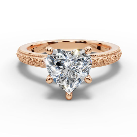 Violet Heart Shape Classic Engagement Ring in 14K Rose Gold
