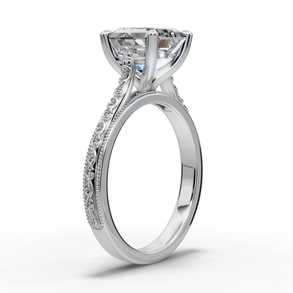 Violet Square Emerald Shape Classic Engagement Ring in 14K White Gold