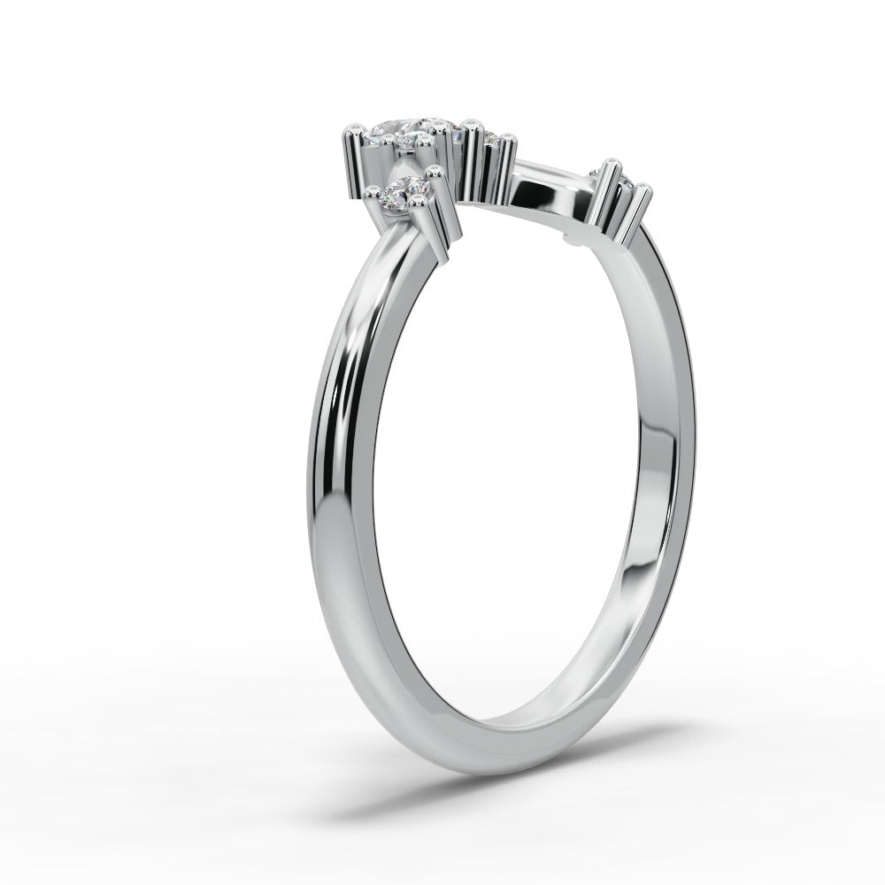 Monica - 14K Gold Pear-Cut Diamond Curved Wedding Ring 14K White Gold - Natural Diamond