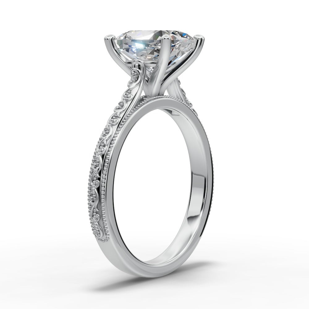 Violet Cushion Shape Classic Engagement Ring in Platinum