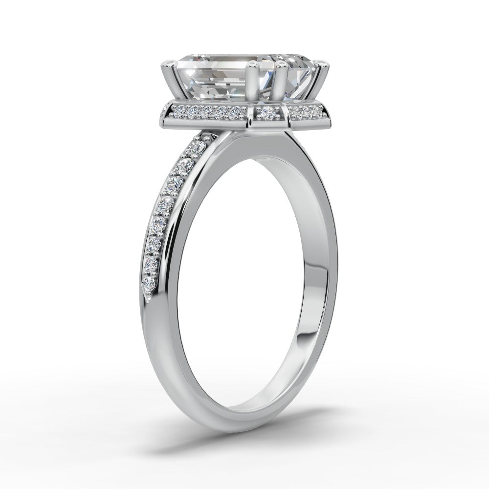 Tessa Emerald Shape Halo Engagement Ring in Platinum