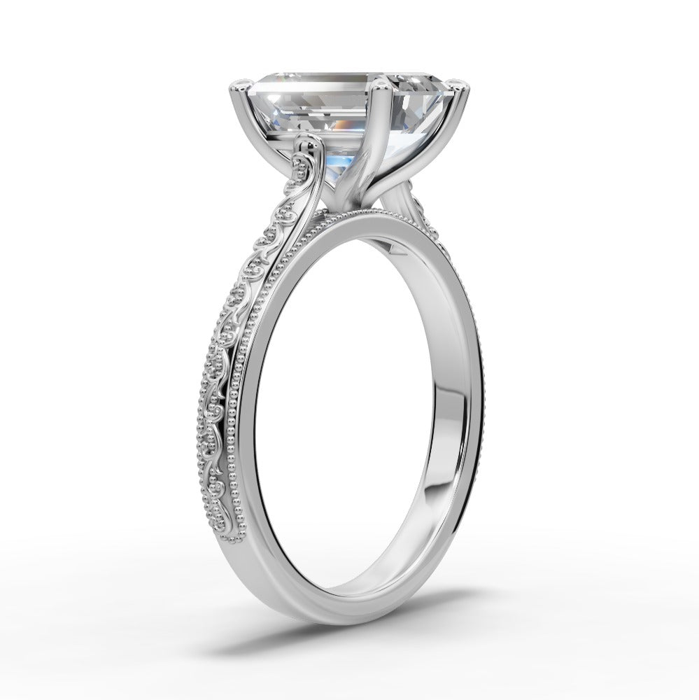 Violet Emerald Shape Classic Engagement Ring in 14K White Gold