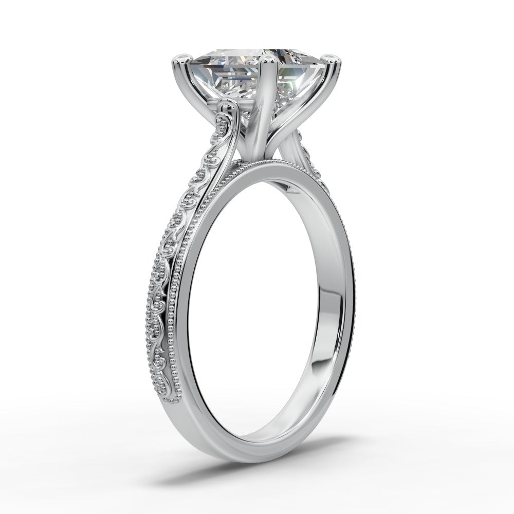 Violet Princess Shape Classic Engagement Ring in 14K White Gold