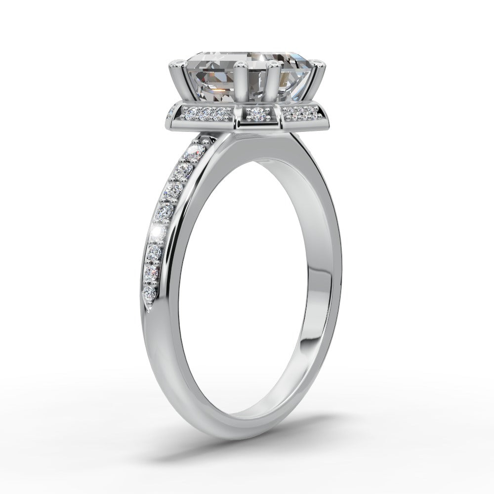 Tessa Square Emerald Shape Halo Engagement Ring in Platinum