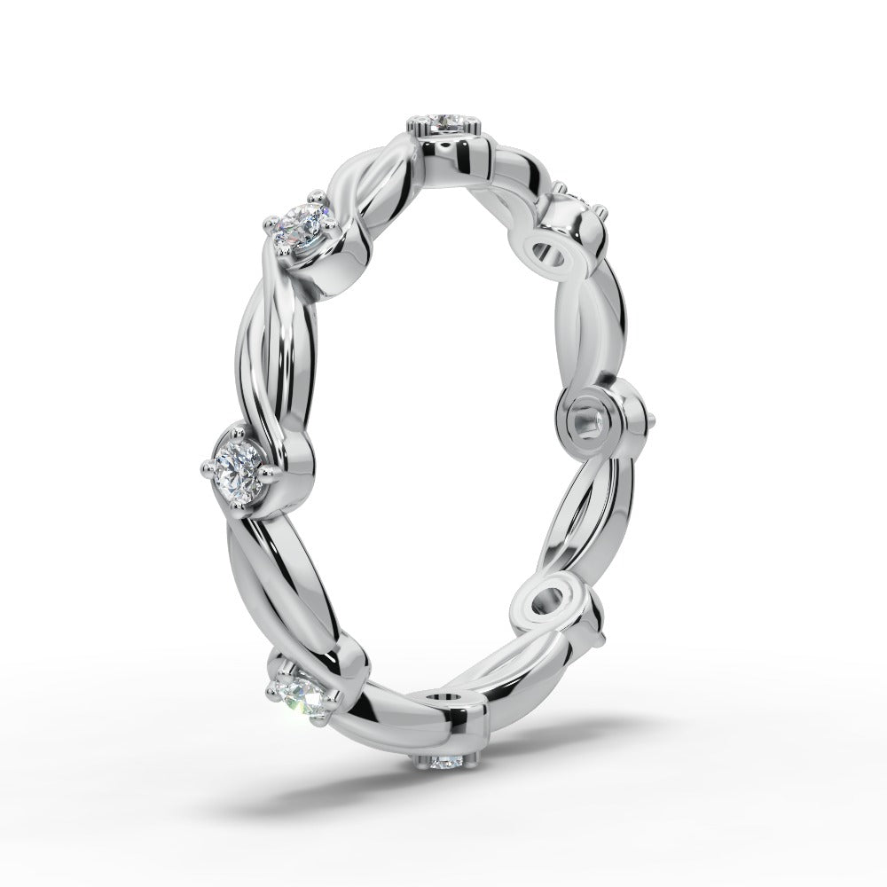 Tatiana - Women's 14k Gold Wedding Ring with Twisted Diamond Design 14K White Gold - Natural Diamond