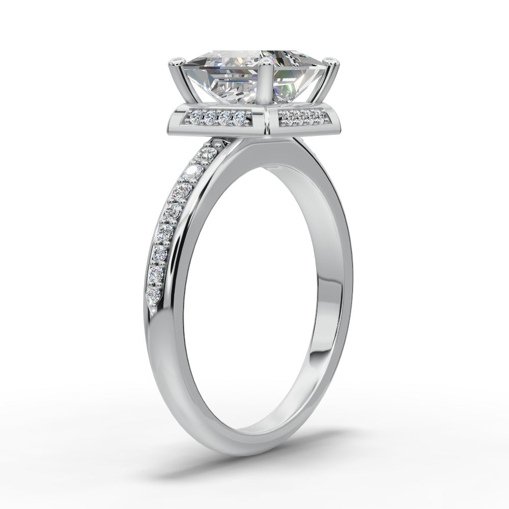 Tessa Princess Shape Halo Engagement Ring in 14K White Gold