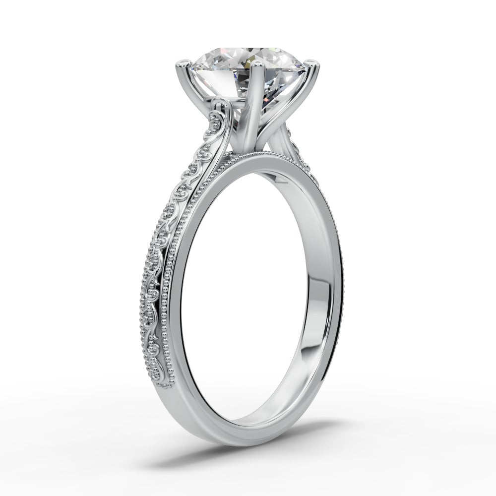 Violet Round Shape Classic Engagement Ring in Platinum