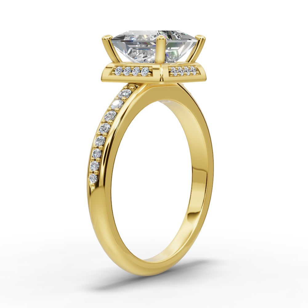 Tessa Princess Shape Halo Engagement Ring in 18K Yellow Gold