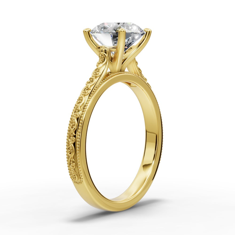 Violet Round Shape Classic Engagement Ring in 18K Yellow Gold