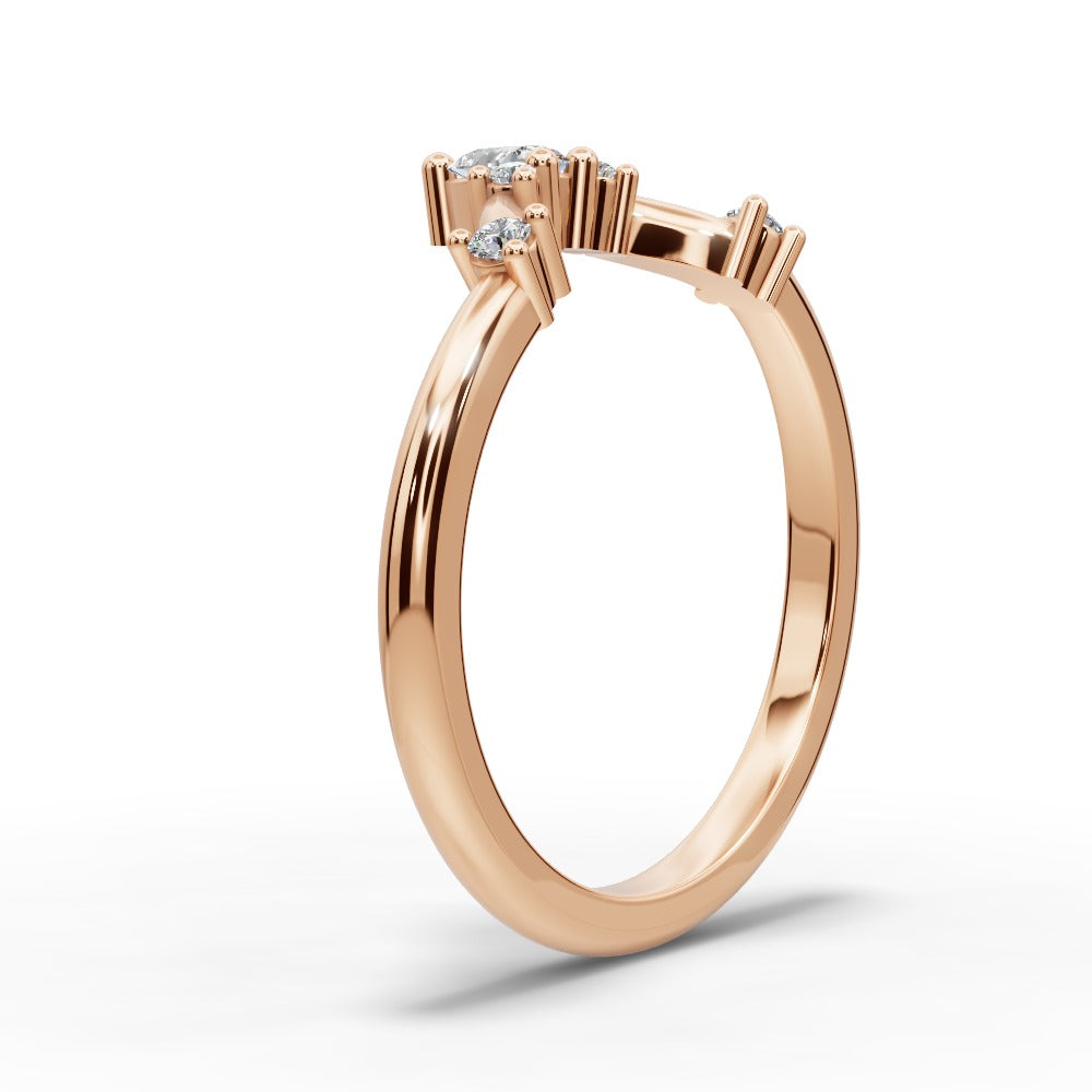 Monica - 14K Gold Pear-Cut Diamond Curved Wedding Ring 14K Rose Gold - Natural Diamond