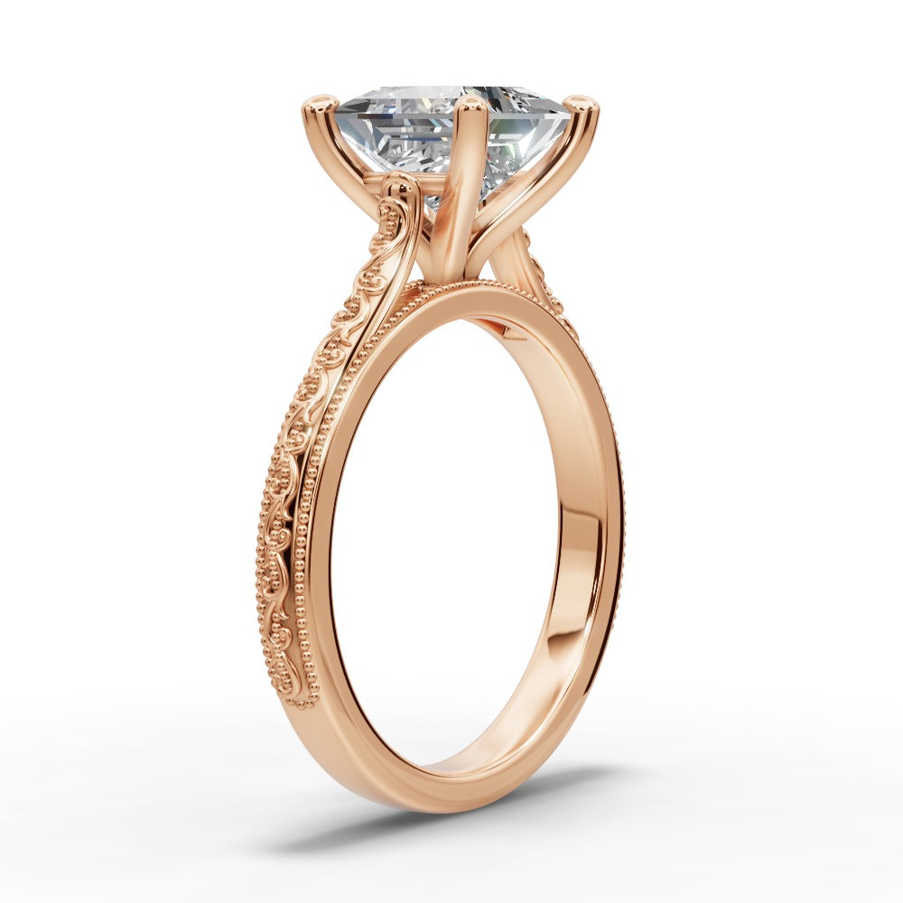 Violet Princess Shape Classic Engagement Ring in 18K Rose Gold