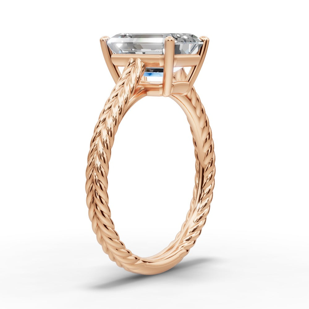 Jayden Emerald Shape Classic Engagement Ring in 18K Rose Gold