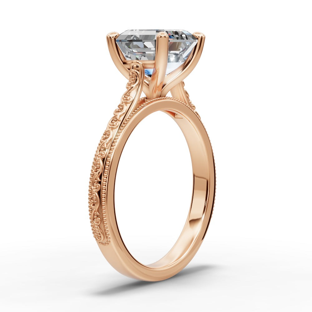 Violet Square Emerald Shape Classic Engagement Ring in 14K Rose Gold