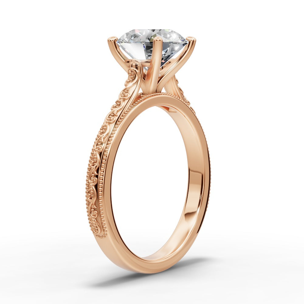 Violet Round Shape Classic Engagement Ring in 18K Rose Gold