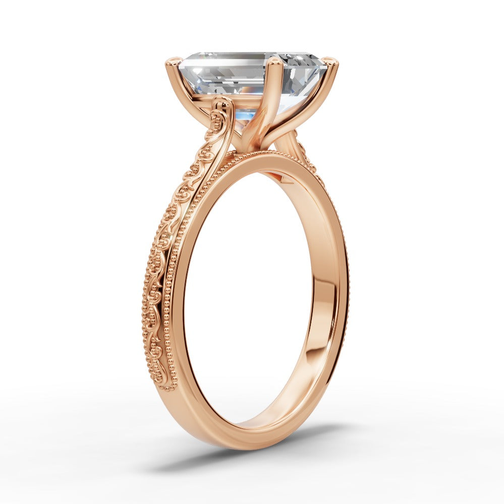 Violet Emerald Shape Classic Engagement Ring in 14K Rose Gold