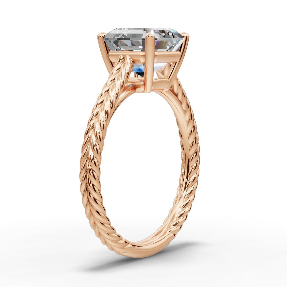 Jayden Square Emerald Shape Classic Engagement Ring in 18K Rose Gold