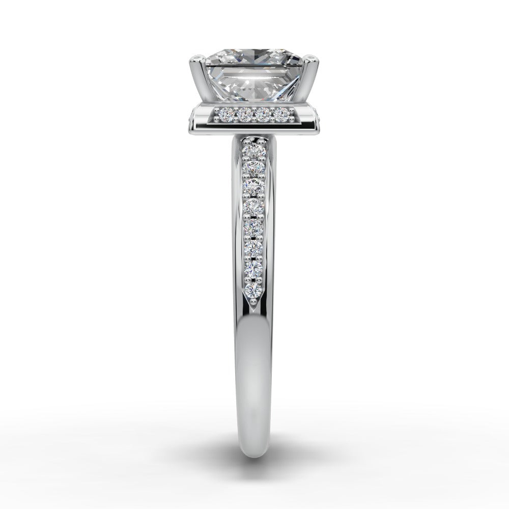 Tessa Princess Shape Halo Engagement Ring in 14K White Gold