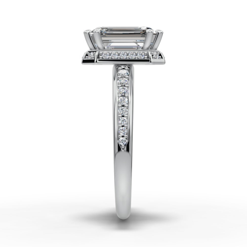 Tessa Emerald Shape Halo Engagement Ring in Platinum