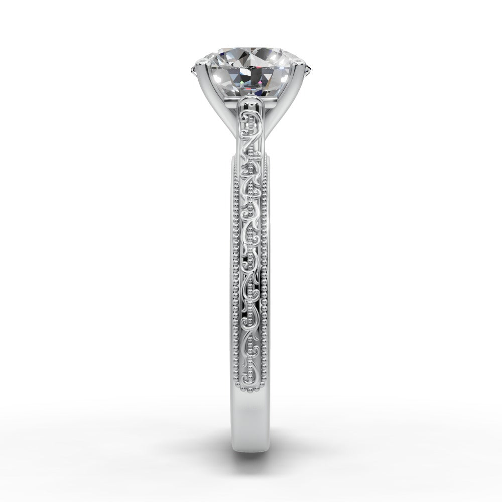 Violet Round Shape Classic Engagement Ring in 14K White Gold