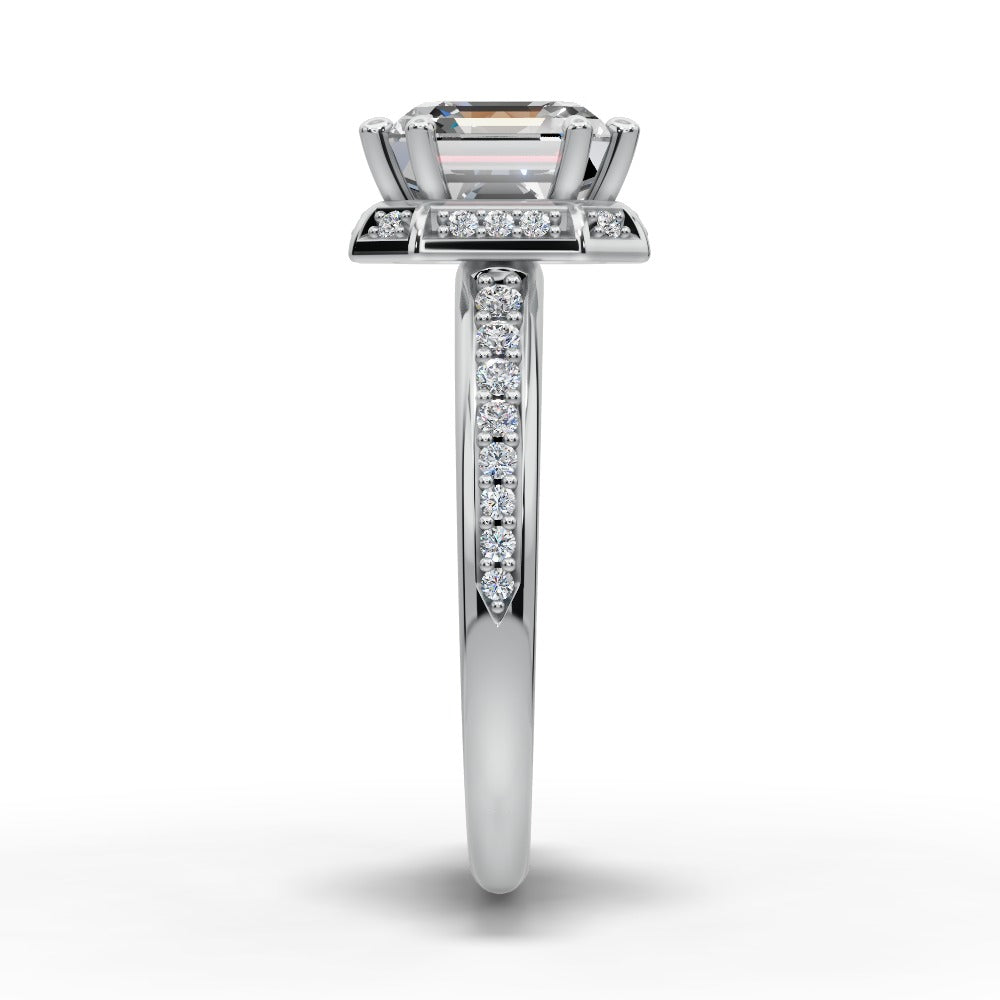 Tessa Square Emerald Shape Halo Engagement Ring in Platinum