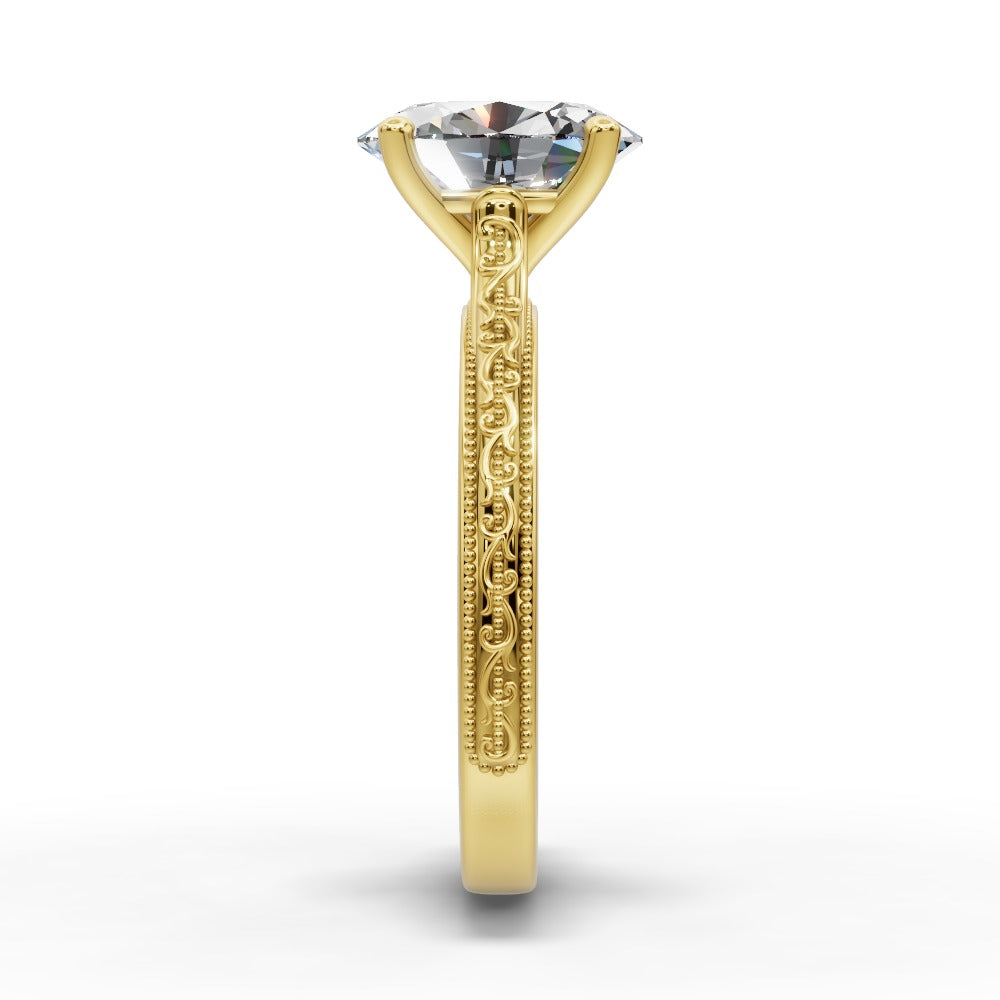 Violet Oval Shape Classic Engagement Ring in 18K Yellow Gold