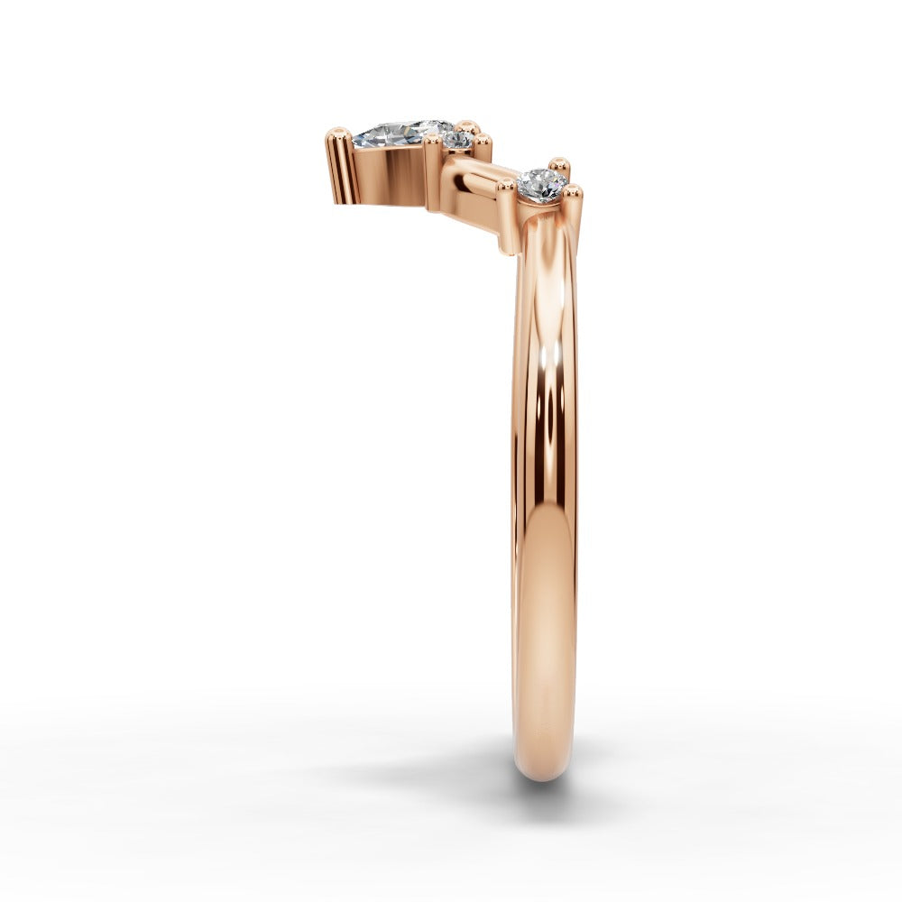 Monica - 14K Gold Pear-Cut Diamond Curved Wedding Ring 14K Rose Gold - Natural Diamond