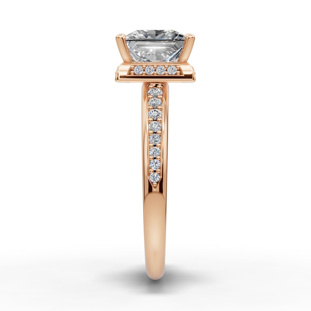 Tessa Princess Shape Halo Engagement Ring in 18K Rose Gold
