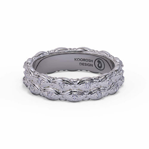Dana marquise-pattern diamond wedding band in 14K White Gold, three-quarter perspective view