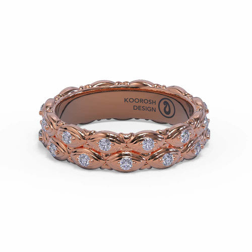 Dana marquise-pattern diamond wedding band in 14K Rose Gold, three-quarter perspective view