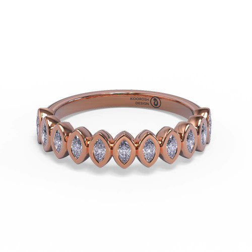 Nori marquise diamond wedding band in 14K Rose Gold, three-quarter perspective view