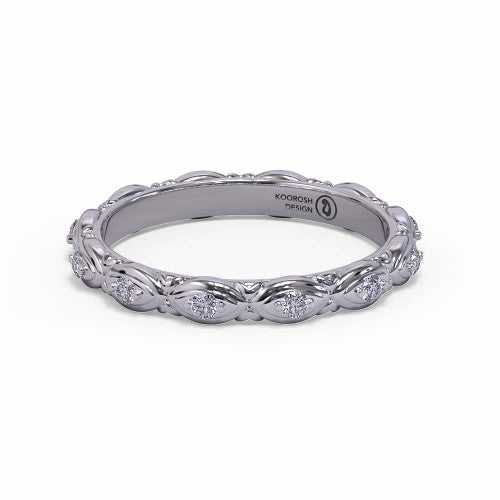 Barbara marquise-pattern diamond wedding band in 14K White Gold, three-quarter perspective view