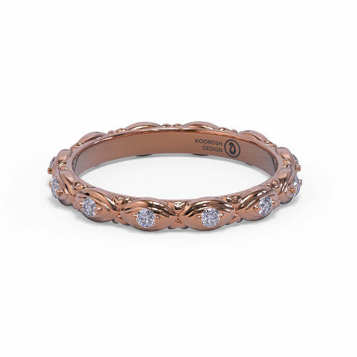 Barbara marquise-pattern diamond wedding band in 14K Rose Gold, three-quarter perspective view
