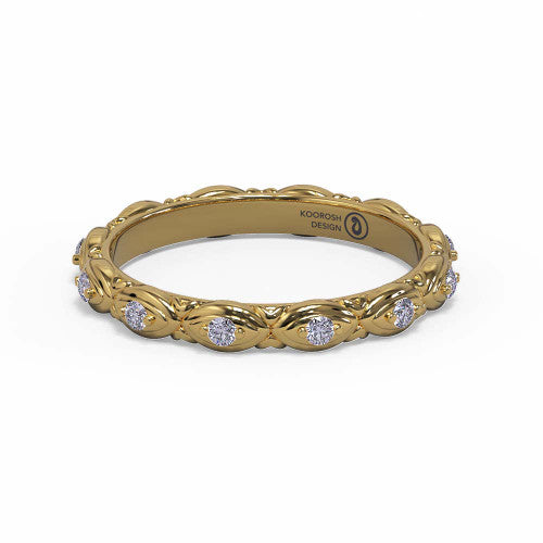 Barbara marquise-pattern diamond wedding band in 14K Yellow Gold, three-quarter perspective view