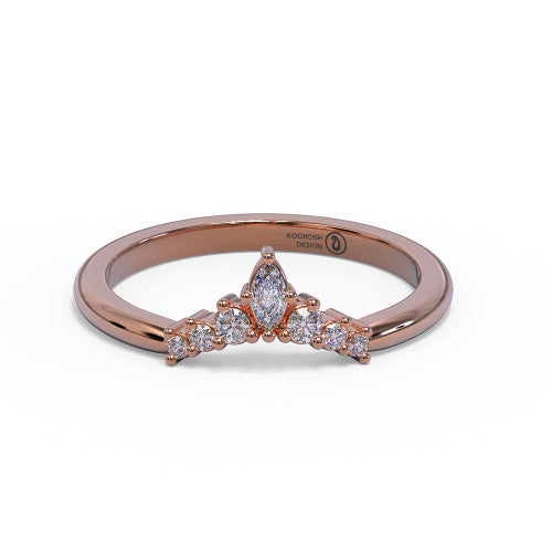Ramona tiara diamond wedding band in 14K Rose Gold, three-quarter perspective view