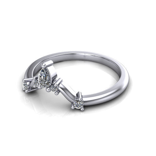 Monica - 14K Gold Pear-Cut Diamond Curved Wedding Ring 14K White Gold - Natural Diamond